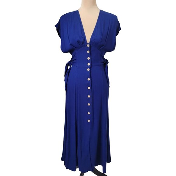 Forever 21 Size XS Indigo Blue Button Front Midi Dress, NEW with Tag - Picture 3 of 16